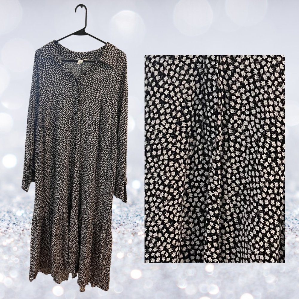 H&M XL Black Floral Ankle Length Dress